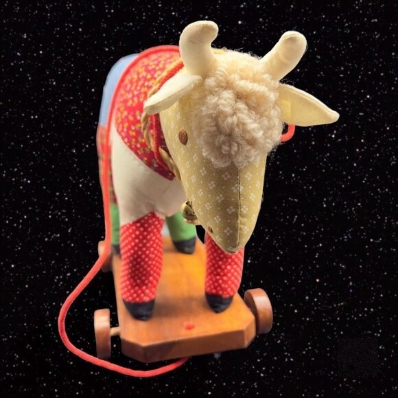 Vintage House of Hatten Pull Cow Figure Polyester And Cotton With Wooden Base - Picture 13 of 15